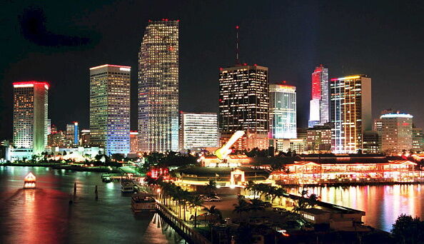 The skyline of Miami glows brightly 07 December tw