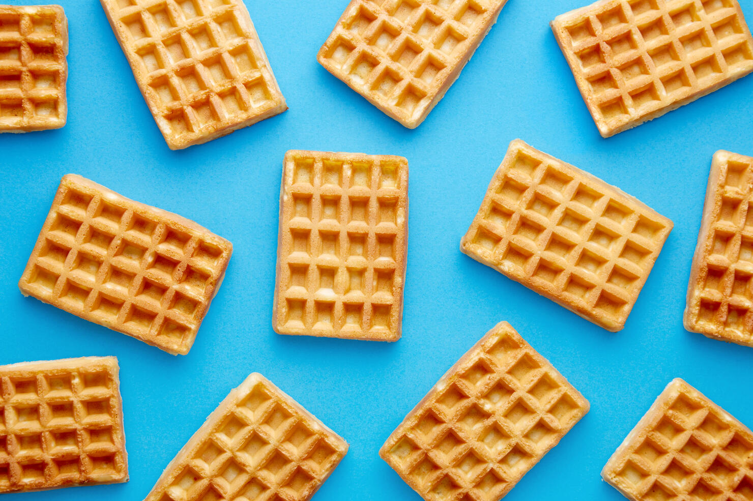Waffles Over Blue Background