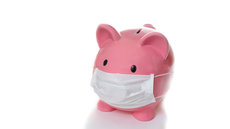 Piggy Bank wearing protective mask