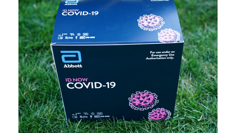 A box containing a 5-minute test for COVID-19 from Abbott Laboratories. (Photo by Mandel Ngan/AFP via Getty Images)
