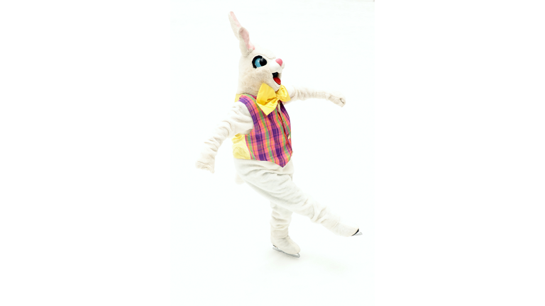 The Easter Bunny Skates On The Rink At Rockefeller Center