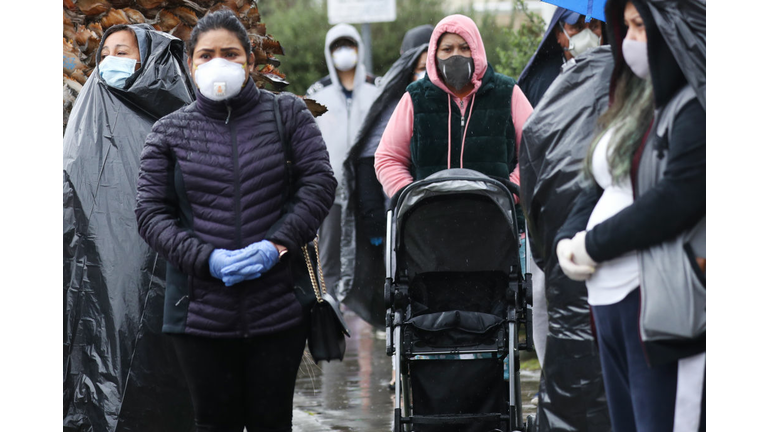 Long Lines Of People Wait At Food Distribution Center In Southern California