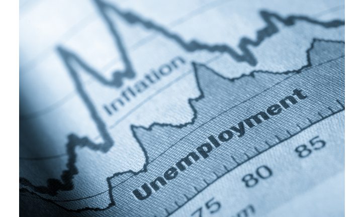 Folded sheet of paper with an unemployment graph on