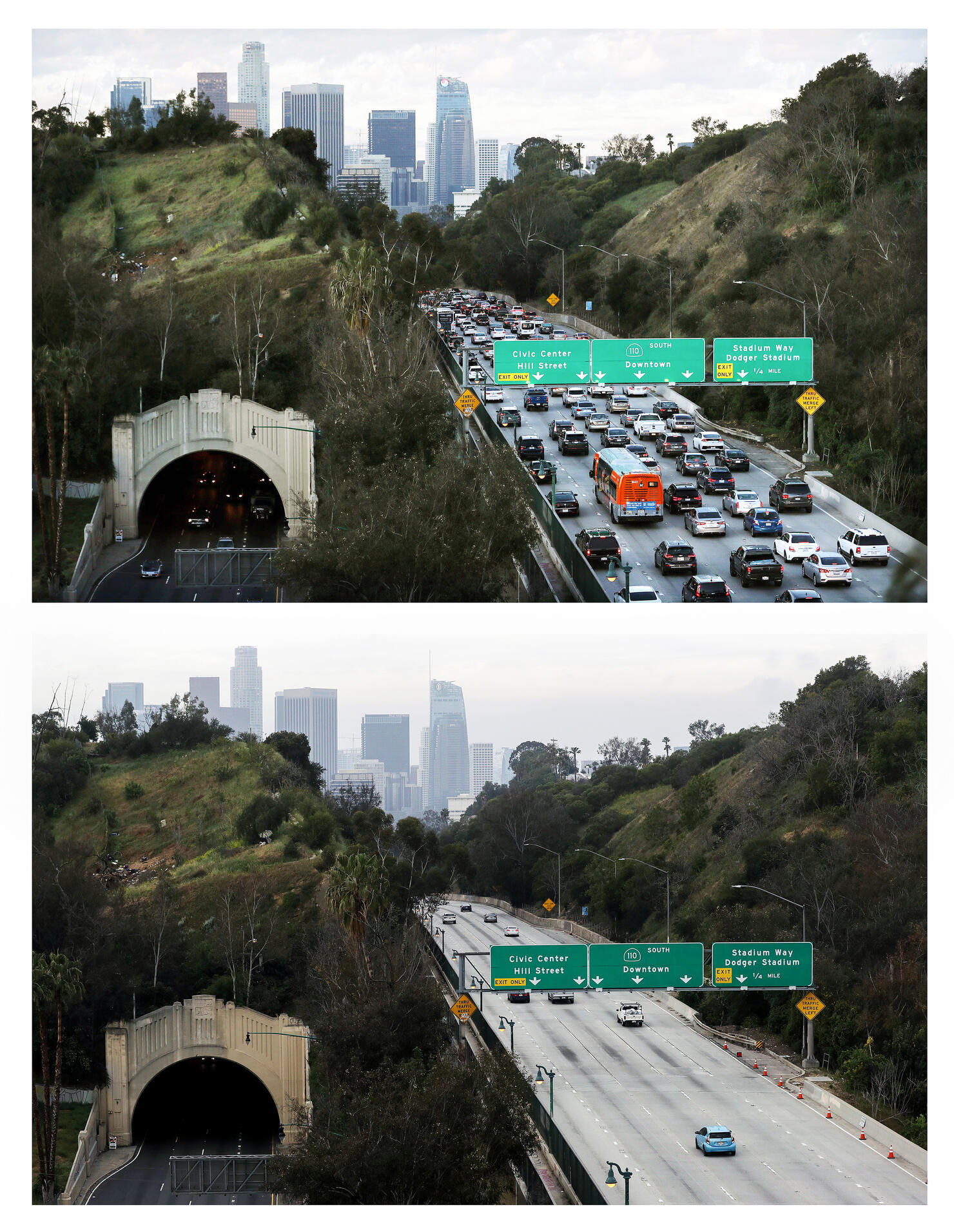 Then And Now: Los Angeles' Freeways Empty Out During Coronavirus Pandemic