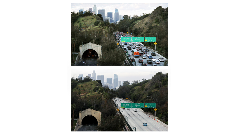 Then And Now: Los Angeles' Freeways Empty Out During Coronavirus Pandemic