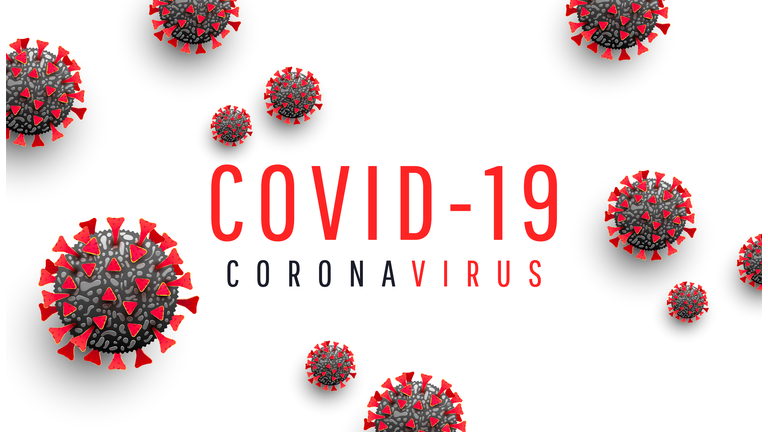 Coronavirus disease COVID-19 medical web banner with SARS-CoV-2 virus molecule and text on a white background. World pandemic 2020. Horizontal vector illustration