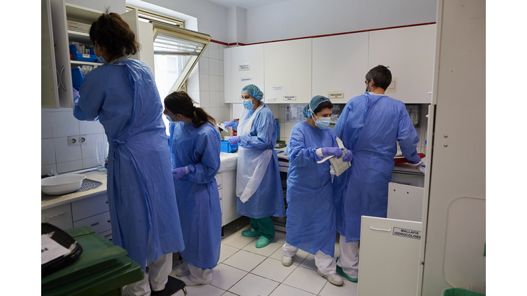 Cleaning Workers Inside Hospital