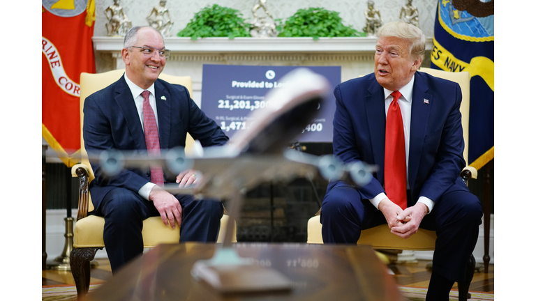 U.S. President Donald Trump speaks as he meets with Louisiana Democratic Governor John Bel Edwards in the Oval Office of the White House in Washington, DC, on April 29, 2020. (Photo by Mandel Ngan/AFP via Getty Images)