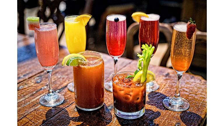 Assortment of Brunch Cocktails, Including Bloody Mary and Mimosas