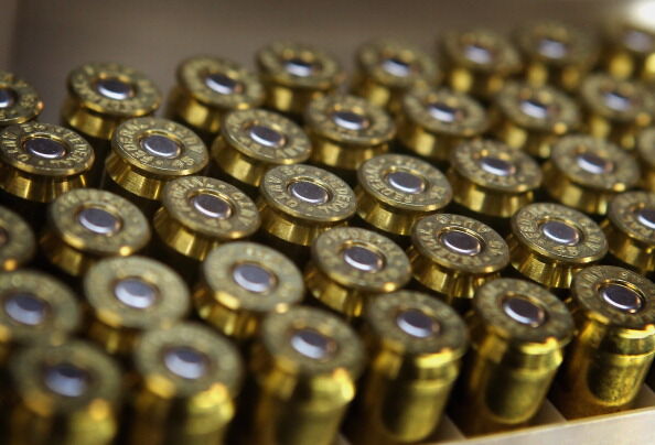 A box of .45 cal. ammunition is offered for sale at Freddie Bear Sports.
