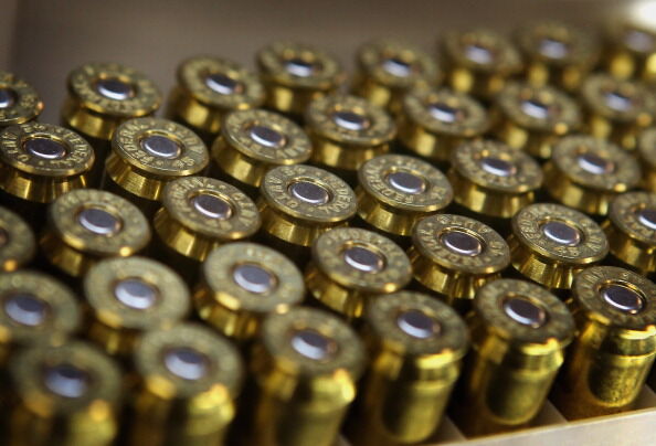 A box of .45 cal. ammunition is offered for sale at Freddie Bear Sports.