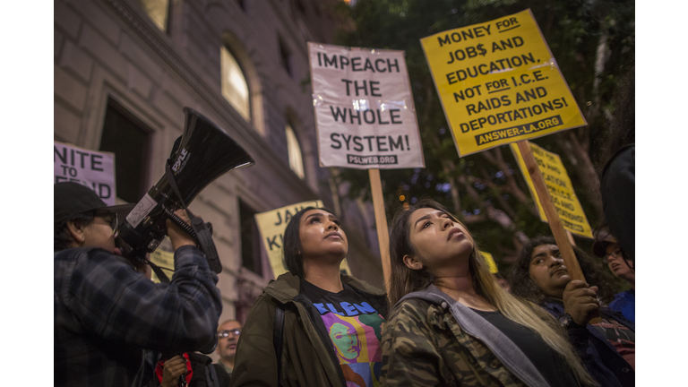 Anti-Trump Demonstrators Protest Against The President's Policies During His Visit To California