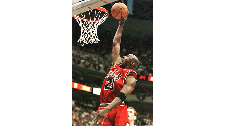 Michael Jordan of the Chicago Bulls goes up for a