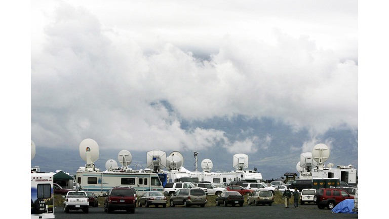 News crews at Mount St. Helens in 1980