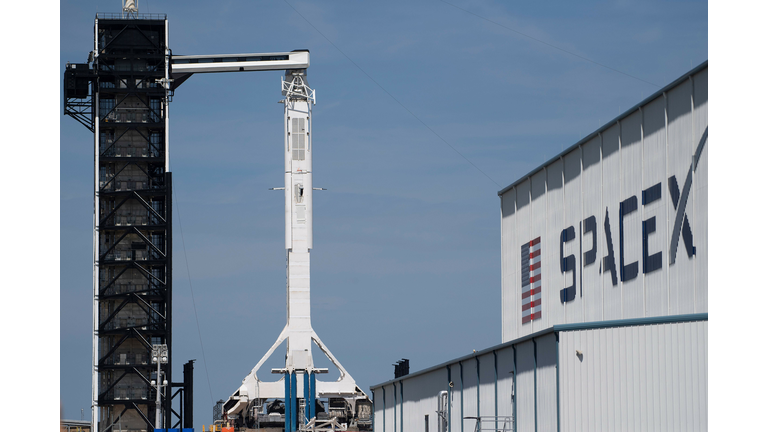 The SpaceX Falcon 9 rocket with the unmanned Crew Dragon capsule on its nose sits at Kennedy Space Center in Florida on March 1, 2019. (Jim Watson/AFP via Getty Images)