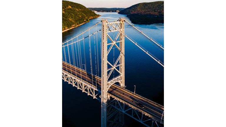 High Angle View Of Bear Mountain Bridge Over Hudson River