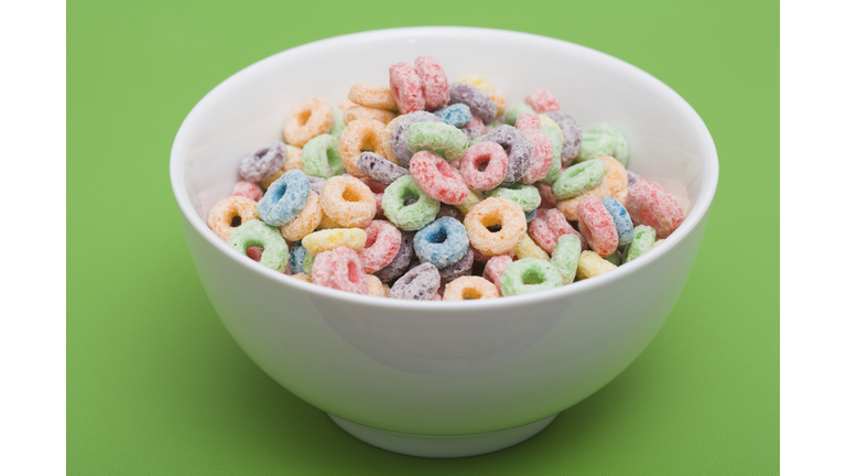 Bowl of colorful cereal rings