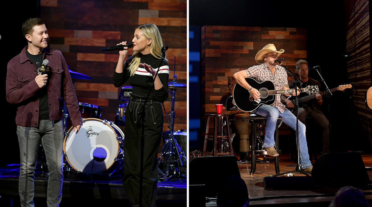 Carrie Underwood black blouse, jeans, cowgirl belt, and black cowboy boots  (performing in Iraq on a USO …