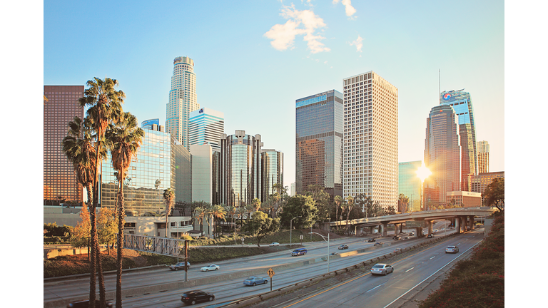 A quiet downtown Los Angeles traffic