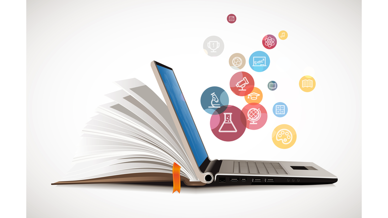 Elearning - book as laptop  electronic book concept