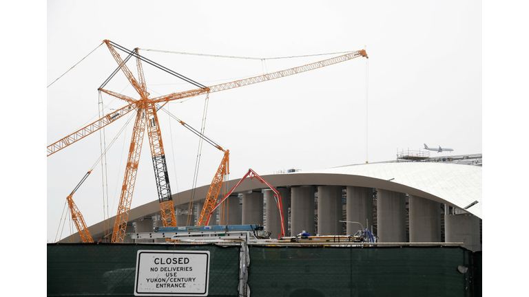 Workers Continue Construction on SoFi Stadium