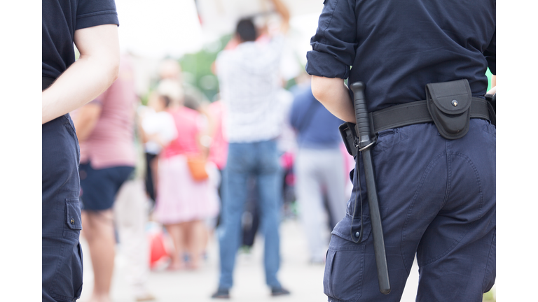 Police on duty during street protest
