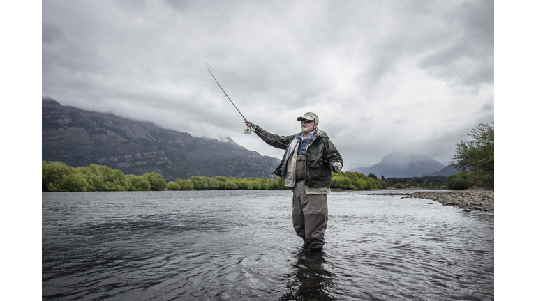 Man fly fishing in Patagonia