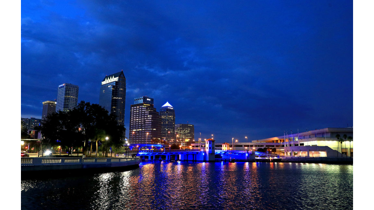 Landmarks And Stadiums Across The Country Illuminated In Blue To Honor Essential Workers