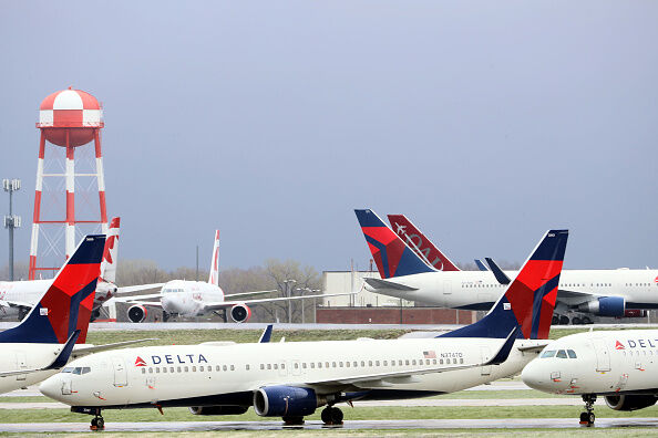 Delta Planes Sit Idle At Kansas City International Airport