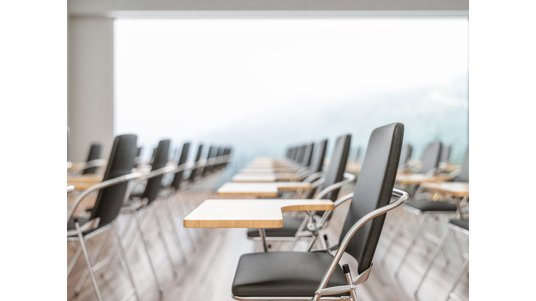 Empty conference hall. Rows of Chairs.