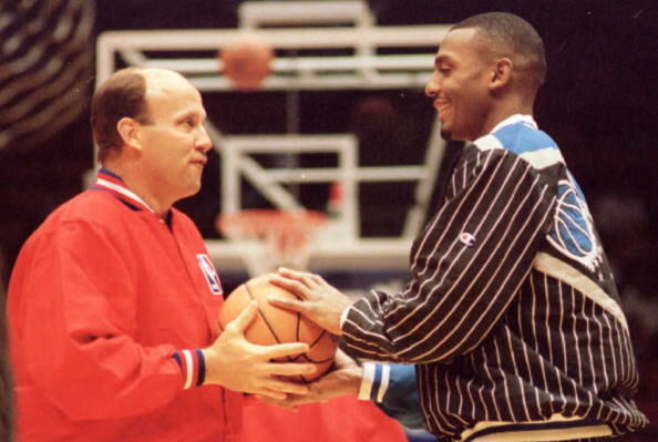 NBA Official David Jones (L) and Orlando Magic Anf