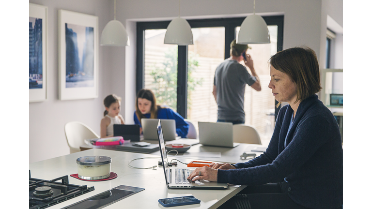 Parents and children all working from home