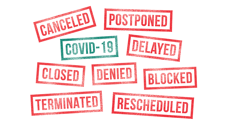 Covid 19 Rubber Stamps Canceled Postponed Delayed Closed