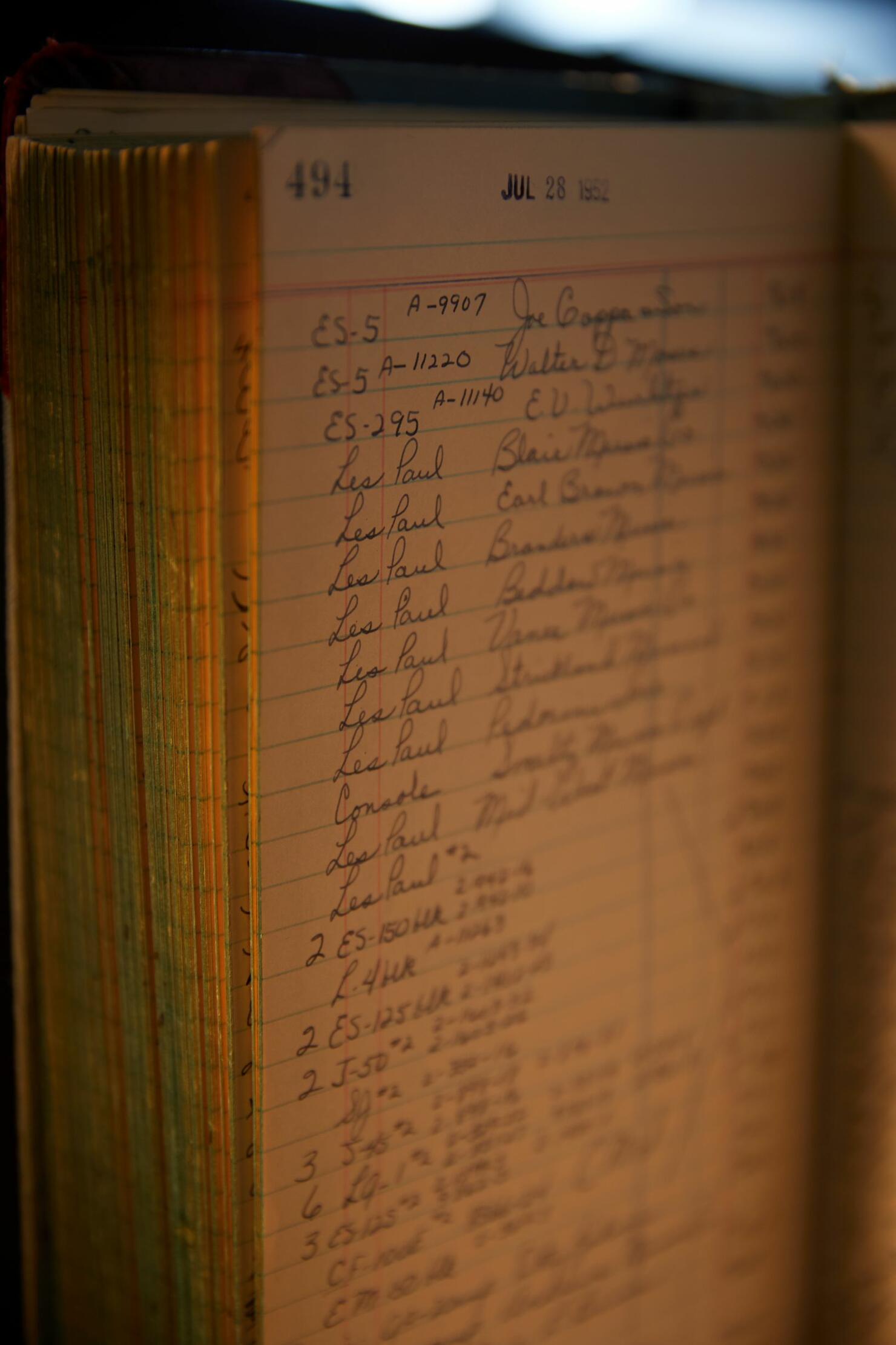 A Gibson shipping ledger from 1952