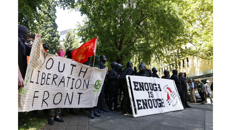 Antifa Counter-Protests As Right-Wing Groups Demonstrate In Portland