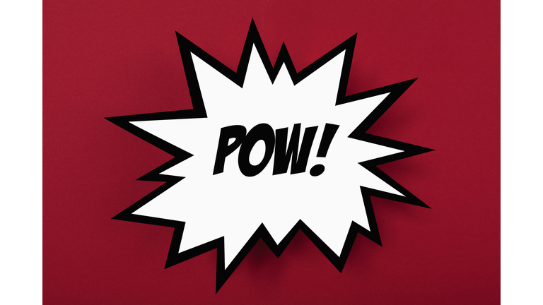 Exploding POW! sign against red background