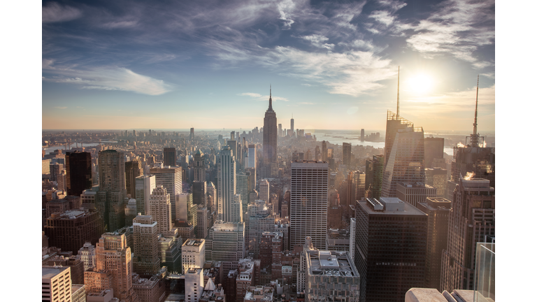 Helicopter aerial view of New York City