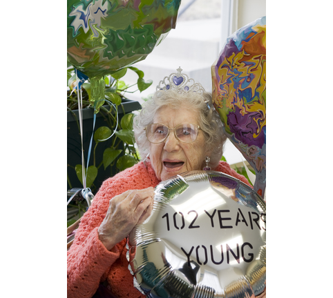 Centenarian 102-year-old Woman Celebrates Birthday