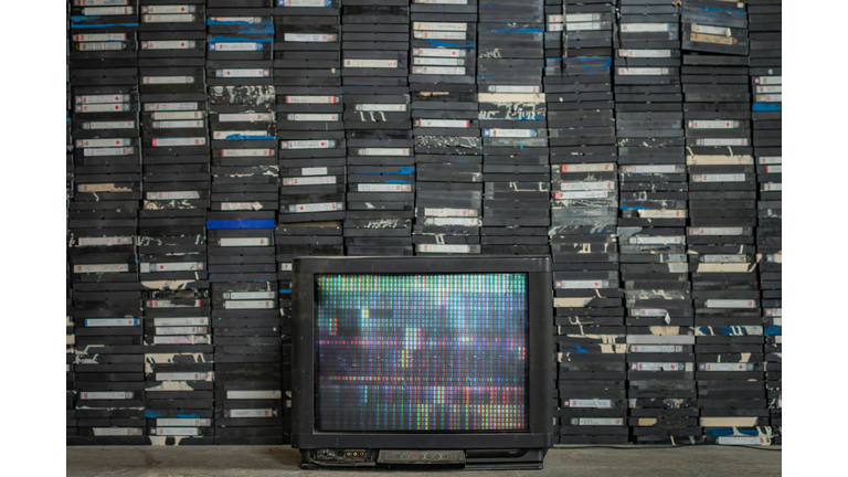Old TV and a pile of tapes