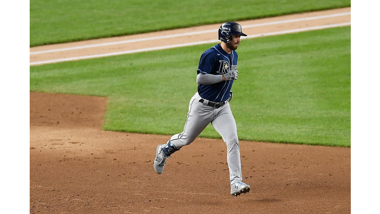 Brandon Lowe circles the bases after his third-inning three-run homer off Yankee starter Masahiro Tanaka