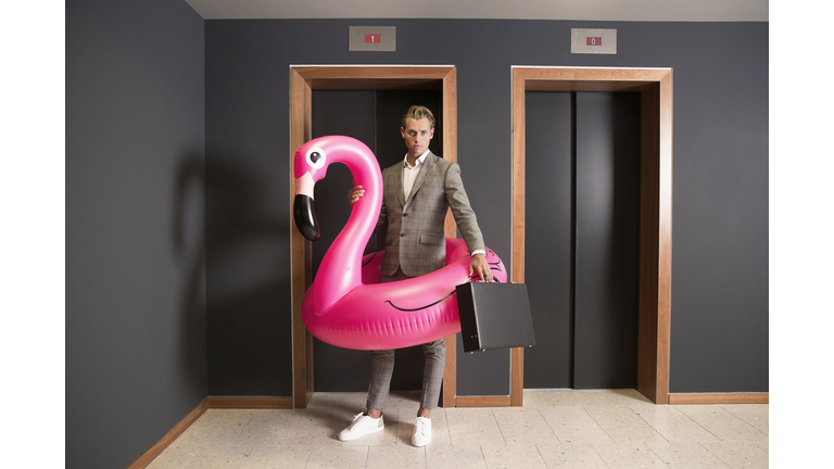 businessman and pink flamingo