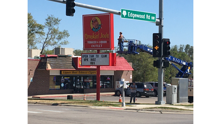 Derecho storm sign damage Cedar Rapids, Iowa August 10, 2020