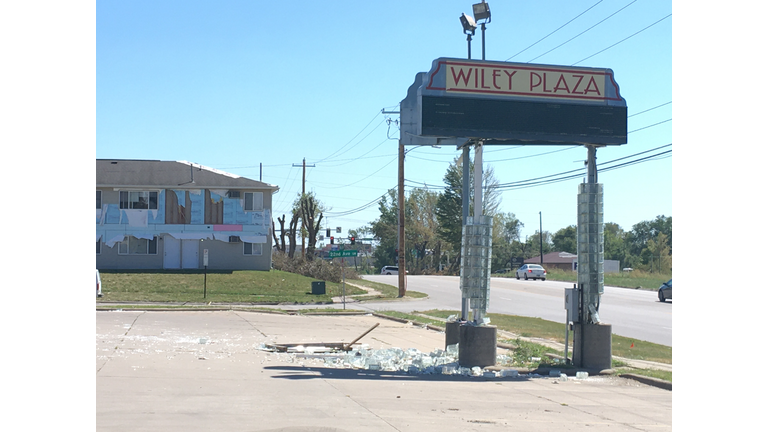 Derecho storm sign damage Cedar Rapids, Iowa August 10, 2020