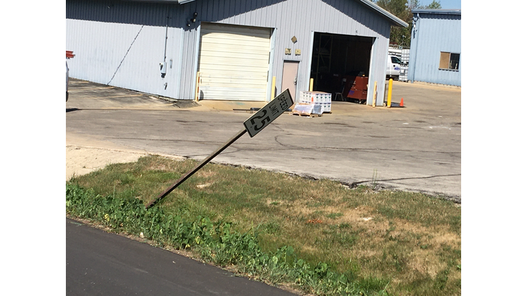 Derecho storm sign damage Cedar Rapids, Iowa August 10, 2020