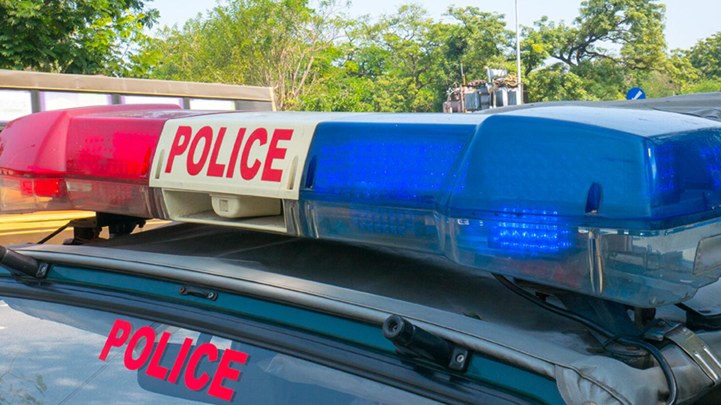 A police car on the street in Chennai, India