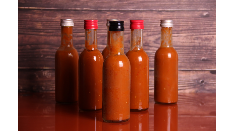 Hot sauce on a table