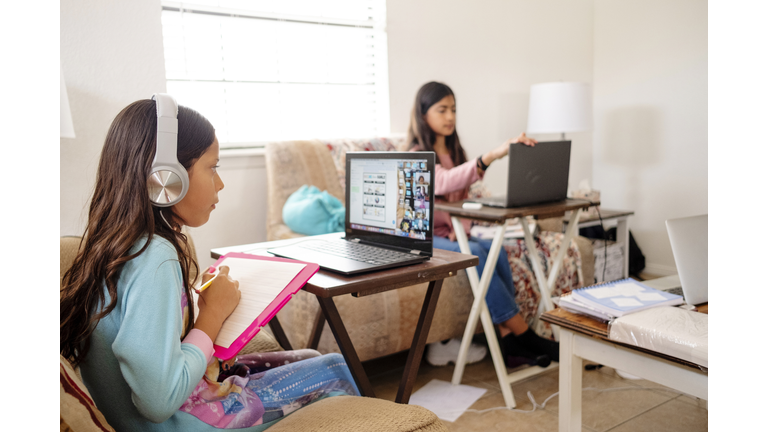 Children Participate in E-Learning Activity at Home