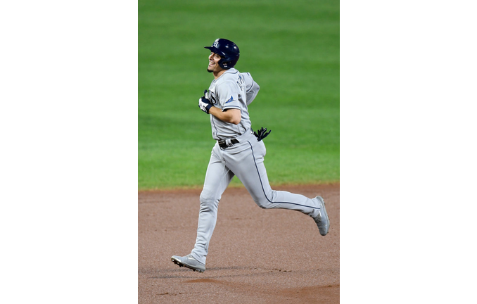Willy Adames rounds the bases after hitting a three-run home run in the first inning against the Baltimore Orioles in game 2 of Thursday's doubleheader