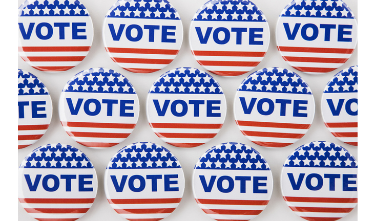 Rows of American vote buttons