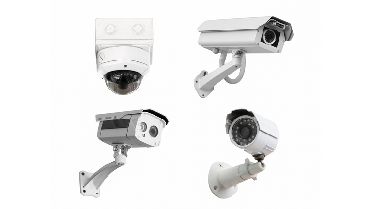 Security Cameras Against White Background